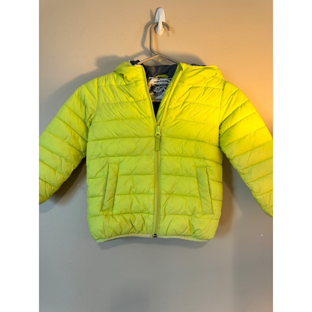 Original 1884 Kids Neon Yellow Puffer Jacket Hooded Quilted Coat Size 3-4 Years